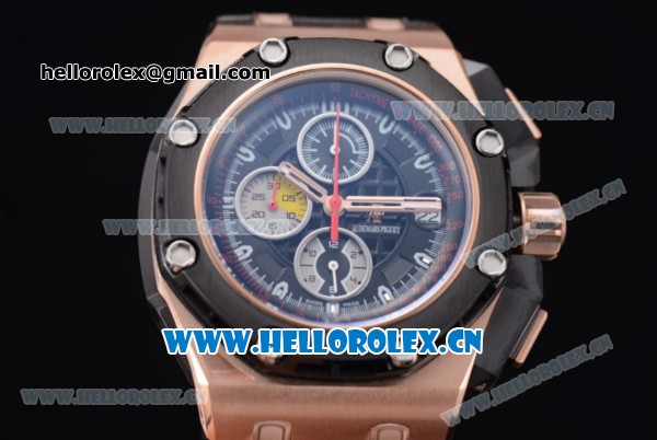 Audemars Piguet Royal Oak Offshore Grand Prix Automatic Chronograph Miyota OS10 Quartz Rose Gold Case with Black Dial Stick Markers and Black Leather Strap (EF) - Click Image to Close